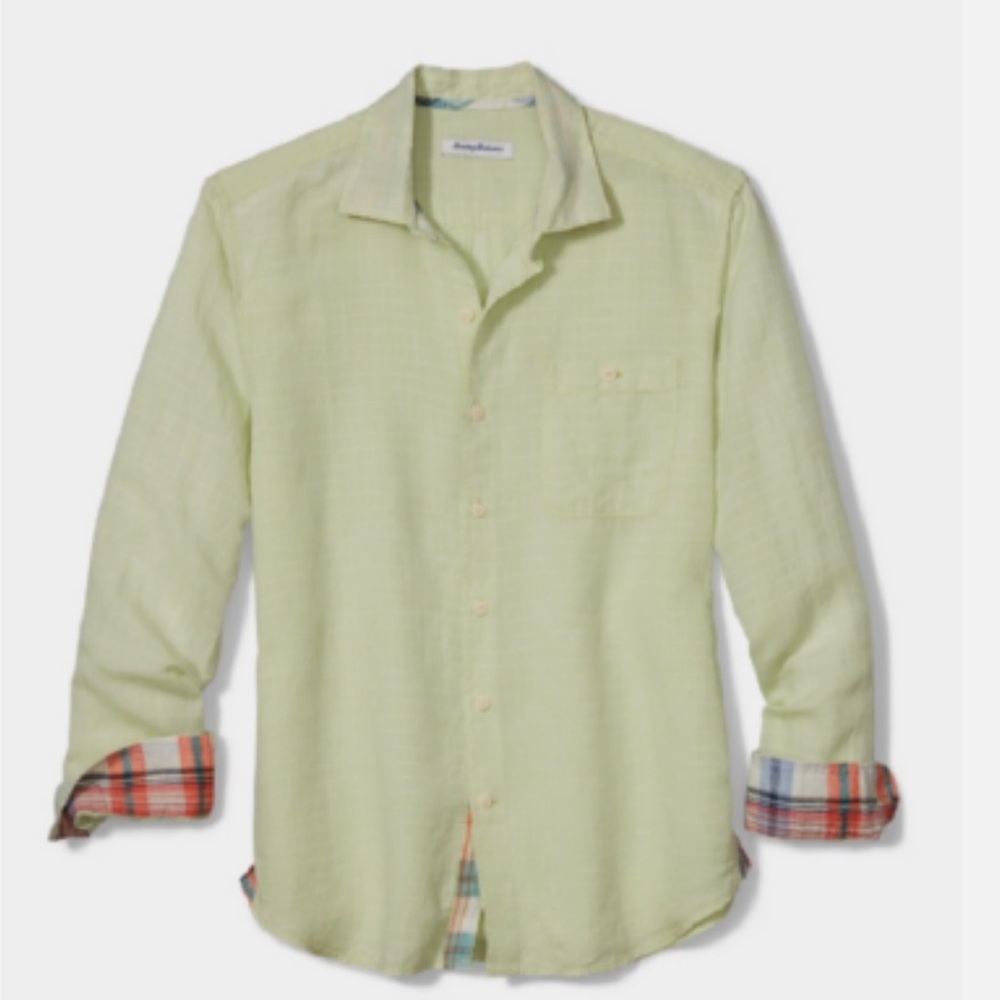 Tommy Bahama Big & Tall Beach Breaker Sand Linen Shirt winter mint eh.